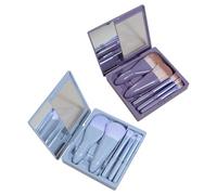 Set Di Pennelli Per Trucco Da 2 Scatole, Set Di Pennelli Per Mini Trucco, Set Di Pennelli Per Trucco Da Viaggio, Set Di Pennelli Per Trucco Con Specchio Incorporato (Viola + Blu)