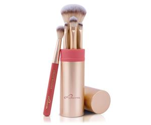 Set di pennelli per trucco, Luvia Cosmetics da viaggio, Anniversary, 5 pennelli per trucco, kit di bellezza, vegano (oro/rosy coral)