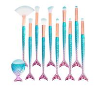 Set di Pennelli Trucco,Spazzole per Bellezza a Forma di Sirena 11 Pezzi Multicolore Cosmetiche Pennello Professionale Make up Pennelli per Fondotinta, Crema in Polvere, Fard, Ombretto, Sopracciglio