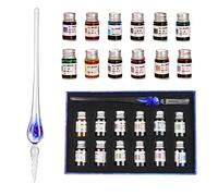 Set di pennini in vetro AOKUY per calligrafia, pennini da immersione per calligrafia, 12 inchiostri colorati, set di calligrafia per arte, scrittura, firme, decorazione, regalo.