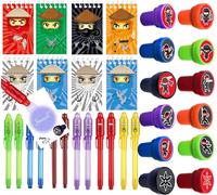 Set di pensierini Ninja per compleanno dei bambini 6-10 anni, 12 penne UV, 12 quaderni, 12 timbri, give aways, regalo per gli ospiti, imbottitura pinata, decorazione per feste di compleanno Ninjaoo