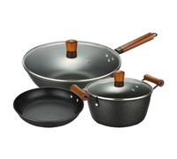 Set di Pentole 3 Pezzi Set Di Pentole Pentola Per Zuppa Con Coperchio In Vetro Wok Padella Pietra Medica In Ferro Battuto Antiaderente Da Cucina Utensili Resistenti al Calore