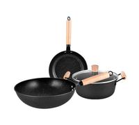 Set di Pentole 3 Pz Set Di Pentole Wok Padella Con Coperchio Padelle Maifan Pietra Antiaderente Per Uova Strumenti Cottura Utensili Resistenti al Calore