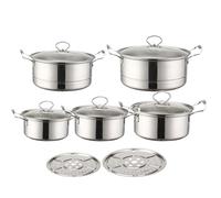 Set di pentole antiaderenti, set di pentole con coperchio, in acciaio inox, kit professionale per cuocere a vapore verdure, stufare, preparare zuppe, cucina ristorante