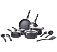 SET DI PENTOLE BATTERIA DA CUCINA, 15 UNITÀ CON RIVESTIMENTO ANTIADERENTE, NERO