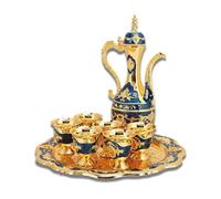 Set di Pentole da Caffè Vintage Turco in Metallo con Vassoio e 6 Tazze da Caffè, Caffettiera Turca Vintage, Decanter per Vino Blu Set di Bicchieri, Kit decorativo per vasi da vino in stile russo