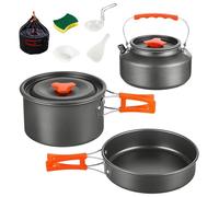 Set di pentole da campeggio, 10 pezzi, per esterni, per 2-5 persone, set di pentole con pentola da campeggio, padella e teiere, set di pentole in alluminio, per attività all'aperto, escursioni, picnic
