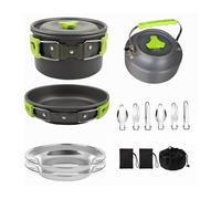 Set di pentole da campeggio Antiaderente Leggero portatile Pentola Bollitore Piatti in acciaio inossidabile Utensili per cucinare all'aperto Campeggio Escursionismo Zaino in (Green)
