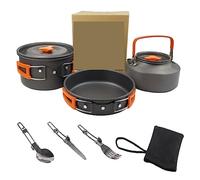 Set di Pentole da Campeggio Campeggio All'aperto Escursionismo Utensili Per Pentole 2-3 Persone Picnic Da Viaggio Portatile Teiera Pentola Padella Cottura Moto Trekking(Oranje)