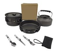 Set di Pentole da Campeggio Campeggio All'aperto Escursionismo Utensili Per Pentole 2-3 Persone Picnic Da Viaggio Portatile Teiera Pentola Padella Cottura Moto Trekking(Black)