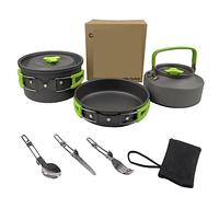 Set di Pentole da Campeggio Campeggio All'aperto Escursionismo Utensili Per Pentole 2-3 Persone Picnic Da Viaggio Portatile Teiera Pentola Padella Cottura Moto Trekking(Grün)