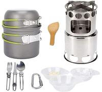 Set di Pentole da Campeggio Fornello Da Campeggio Pentole Esterno Kit Pasticcio Set Di Pieghevoli Ciotole Cucchiaio Forchetta Cucina Moto Trekking(Grün)