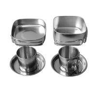 Set Di Pentole Da Campeggio In Acciaio Inox | Set Utensili Cucina Da Campeggio Pentole E Padelle | 6 Pezzi Cucina Esterna Portatile per Escursionismo Picnic Viaggio Montagna Sopravvivenza Esterno