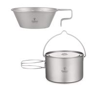 Set di pentole da campeggio in titanio leggero da 2000 ml e ciotola da 300 ml con coperchio
