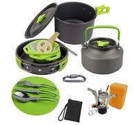 Set di Pentole da Campeggio Pentole da picnic Kit di pentole campeggio Set cucina all'aperto con bollitore leggero per il Moto Trekking(Grün)