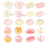 Set di pentole e padelle in miniatura da 14 pezzi, con 6 statuette di animali Sakura, per la casa delle bambole e la decorazione da forno, mini set di muffin in resina per cucina e bar