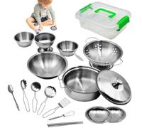 Set di pentole e padelle per bambini Simulazione Set da cucina per bambini con scatola portaoggetti Pentole e padelle giocattolo in metallo per fare finta di giocare a compleanno