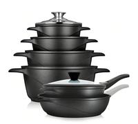 Set di pentole e tegami Goditi ogni giorno innovando in cucina o preparando le ricette più tradizionali con il set di pentole e padelle briebe MGK-1219, che ti offre la possibilità di cucinare in modo