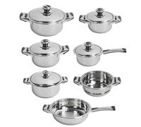 Set di pentole in acciaio inox, 7 pezzi tra pentole e padelle con pentola per brodo e griglia a vapore, conduzione uniforme del calore per una cottura omogenea, kit da per c
