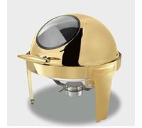 Set di pentole in acciaio inox con cuscinetti rettangolari e coperture placcate in oro, per eventi e buffet