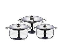 Set di pentole in acciaio inox per piani cottura a induzione, 3 pezzi, antiaderente, con coperchio in vetro e manici in acciaio inox, 16, 18 e 20 cm