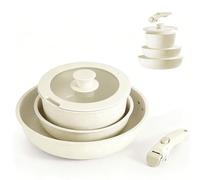 Set di pentole in ceramica, 16/18/20 cm, con manico rimovibile e coperchio 3 in 1, antiaderente per tutti i piani cottura, adatto al forno, lavabile in lavastoviglie, set di pentole salvaspazio