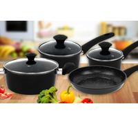 Herzberg,HG04685-BLU, Set completo di pentole antiaderenti, ritenzione di calore, manici ergonomici, facile da pulire, 7 pezzi, Blu