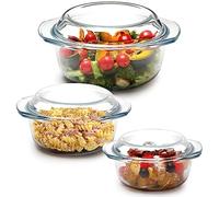 Set di pentole rotonde in vetro, 1 l, 1,4 l, 1,7 l, con coperchi e manici