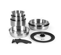 Set di Pentole Russell Hobbs 6 Pezzi - Padelle 20/24/28 cm, Casseruole 18/18/20 cm, Coperchio in Vetro, Acciaio Inox, Manico Rimovibile, Senza PFAS/PFOA, Adatto al Forno