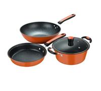 Set di Pentole Set Di Pentole Da 3 Pezzi Pentola Per Zuppa Con Coperchio In Vetro Padella Wok In Ferro Battuto Cucina Antiaderente Utensili Resistenti al Calore
