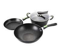 Set di Pentole Set Di Pentole Da 3 Pezzi Pentola Per Zuppa Con Coperchio Wok Padella Pietra Medica In Ferro Battuto Cucina Antiaderente Utensili Resistenti al Calore