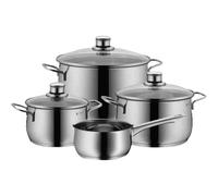 WMF Diadem Plus - Batteria da cucina 4 pezzi, in acciaio inox, adatta per induzione, 1 casseruola bassa da 20 cm, 2 pentole alte da 16 cm e 24 cm, 1 casseruola 16 cm con 3 coperchi in vetro