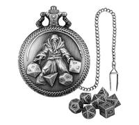Set di per orologi da tasca, cassa per orologi da tasca, 7 poliedrici in metallo, piccoli set di su più lati per giocattoli da viaggio, per giochi di ruolo, Silver Grey