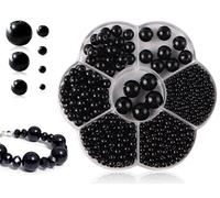 Set di perline artigianali da 1150 pezzi, piccole perline nere, nere, perline da 3/4/5/6/8/10/12 mm con foro, perline rotonde da infilare, per decorazione artigianale di collane di perline fai-da-te