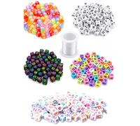 Set di perline per la creazione di gioielli con cordino elastico | Assortimento di lettere inglesi stampate, 5 combinazioni di colori, cordino trasparente incluso, nomi e iniziali per singole