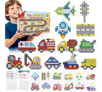 Set di Perline Stirabili Grandi da 10mm, 15 Colori 1250 Pezzi Stirabili XL con Pannello Forato, 12 Motivi di Trafficii, Set di Perline Creative Fai da Te, Regalo per Bambini Dai 3 Anni in Su