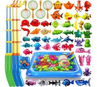 Set di pesca alla linea magnetica XXL 56 pezzi con piscina per bambini, giocattolo d'acqua e piscina per bambini 3 4 5 anni, set per spiaggia, giardino e bagno, inclusi 4 canne da pesca, 4 reti da