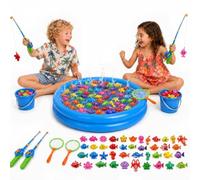 Set di pesca alla linea magnetica XXL 59 pezzi con piscina per bambini, giocattolo d'acqua e piscina per bambini 3 4 5 anni, set completo per giardino, spiaggia e bagno, inclusi 2 canne da pesca, 2