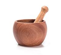Set di pestello e mortaio in legno, pestello e mortaio, ciotola per mescolare aglio, pepe, tritacarne, tritatutto, tritatutto, utensile da cucina, mortaio e pestello in legno naturale di pera (grande)