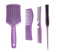Set di pettini per acconciature, pettini per acconciature | Pettine da massaggio viola da 4 pezzi con design a denti | Strumento portatile per lo styling dei capelli, pettine per uso multifunzionale p
