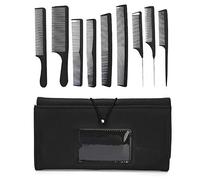 Set di pettini per styling professionale, kit per parrucchieri da 9 pezzi, codone in metallo/coda tagliente/dente largo/impugnatura per tagliare(Nero)