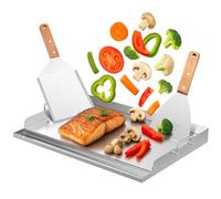 Set di piastre per barbecue, universale, in acciaio inox, Plancha, con manico, 43 x 32 cm, per barbecue a carbonella, barbecue a gas e molto altro ancora