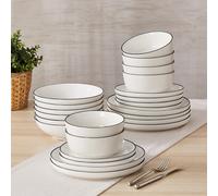 Set di piatti da portata in porcellana bianca da 12/16/18/24 pezzi con bordo nero e bordo curvo, inclusi piatti da portata, piatti da dessert, ciotole per pasta e ciotole, per 4/6 persone - bianco 12 