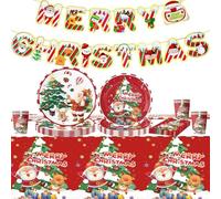 Set di piatti di carta di Natale, accessori per feste, piatti di carta, riutilizzabili, tra cui tovaglie, piatti, bicchieri, tovaglioli per compleanno (B)