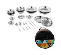 Set di piatti e ciotole in acciaio inox da campeggio, set di utensili da campeggio per picnic, 20 pezzi, 20 pezzi