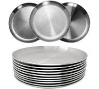Set di piatti in acciaio inox, 25,4 cm, piatti piani in metallo, leggeri, lavabili in lavastoviglie, per campeggio, cucina, casa (10)