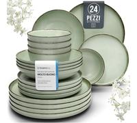 Set di Piatti in Ceramica per 6 Persone Rustic 24 Pezzi - Design Rustico e Moderno, Lavabili in Lavastoviglie - Set di Ciotole e Piatti Colorati - Pure Living verde menta