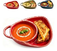 Set di piatti in ceramica per zuppa e sandwich con ciotola con manico. | Comodo set di piatti combinati per servire zuppa e panini, realizzato in ceramica con ciotola dotata di manico per un