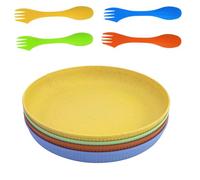 Set di Piatti Infrangibili da 4 Pezzi, Piatti da Picnic in Plastica, Piatti da Campeggio da 23cm per Insalata, Pasta, Feste, Casa, Ufficio, Microonde e Lavabili in Lavastoviglie（E Cucchiai)