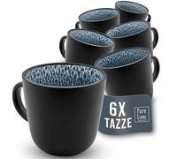 Set di Piatti Moderni per 6 Persone e Tazzine da Caffè alla Moda Ibiza - Servizio di Piatti Elegante e Resistente per Lavastoviglie e Microonde - Pure Living blu fumo